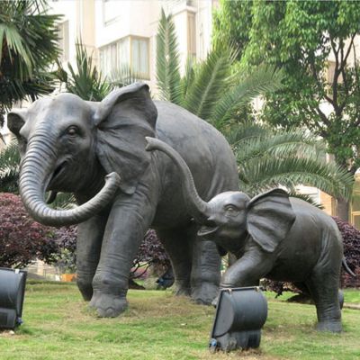 园林草坪摆放玻璃钢仿真母子大象动物雕塑