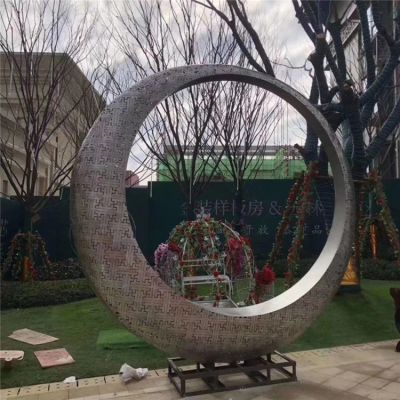 不锈钢抽象圆环别墅房产户外景观雕塑