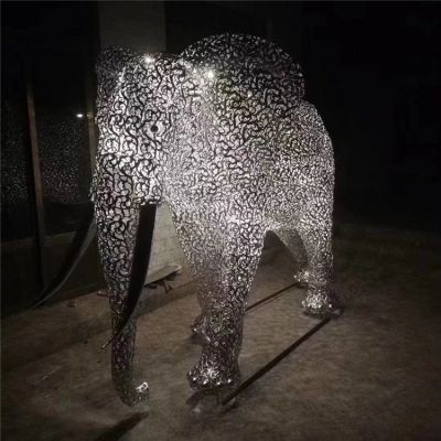 不锈钢镂空创意夜晚发光照明景观大象雕塑
