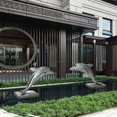 不锈钢海豚，别墅庭院水景装饰动物景观雕塑