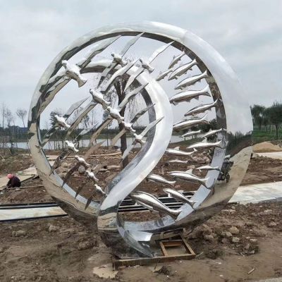 不锈钢抽象园林景观摆件圆环雕塑