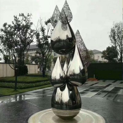大型镜面不锈钢水滴雕塑别墅庭院水景装饰摆件