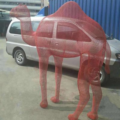 广场摆放不锈钢网格骆驼动物景观雕塑