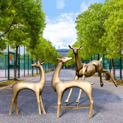 公园抽象不锈钢仿铜鹿雕塑