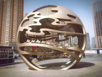 城市街道创意不锈钢喷金地球雕塑