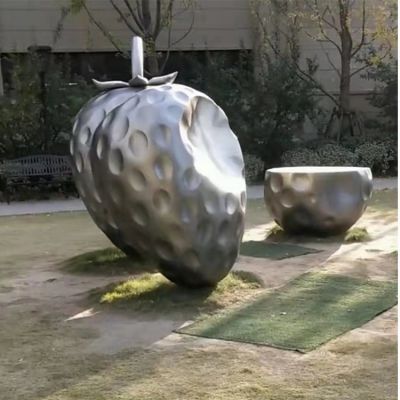 户外公园装饰摆放不锈钢拉丝水果草莓雕塑