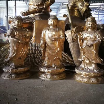 不锈钢喷金烤漆创意神佛三圣雕塑