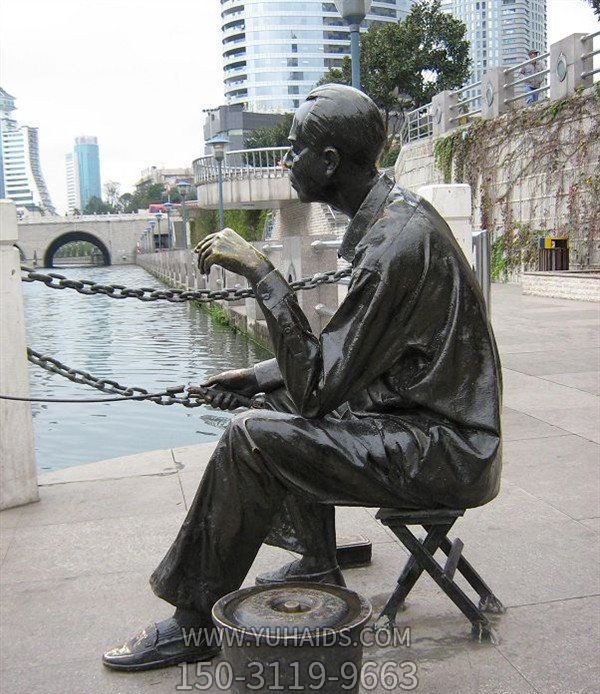 小区公园钓鱼坐姿景观人物铜雕雕塑