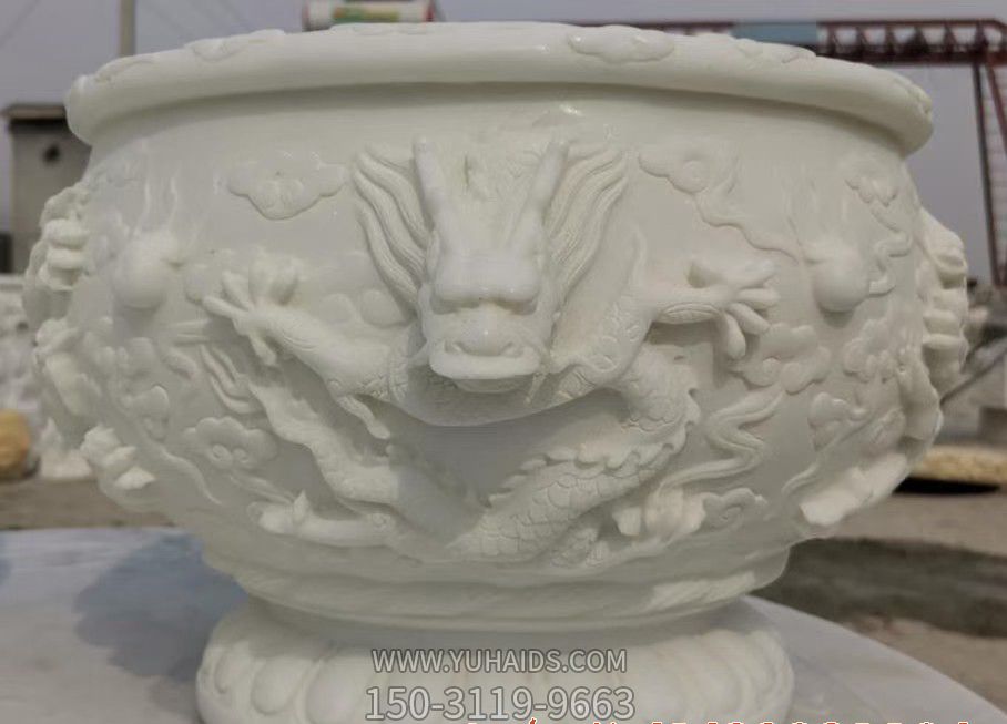汉白玉石雕龙浮雕鱼缸雕塑