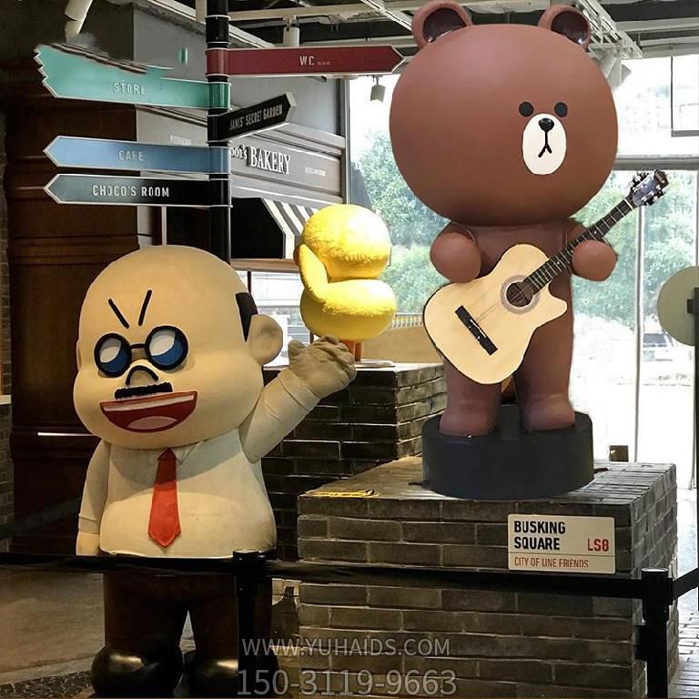 商店酒吧弹吉他卡通玻璃钢熊雕塑