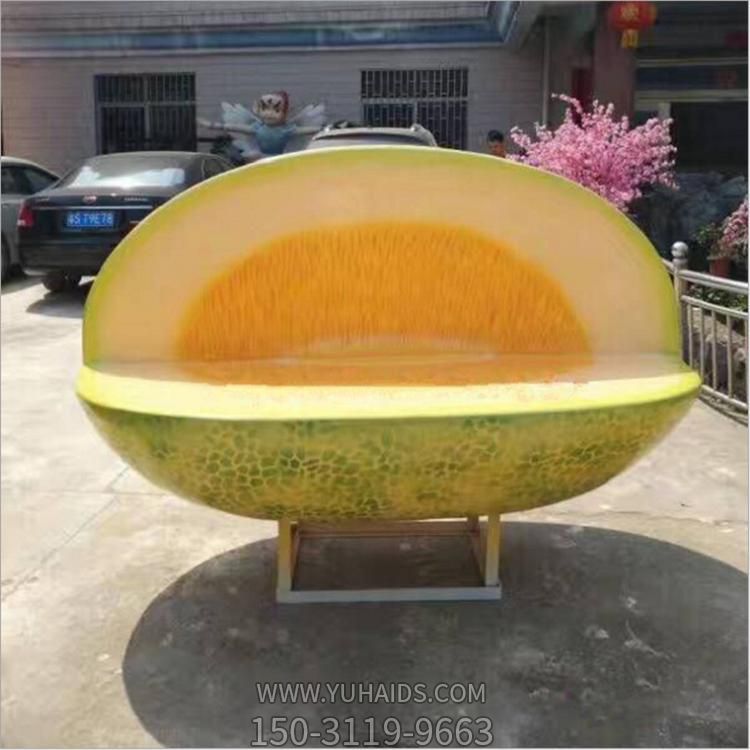玻璃钢哈密瓜坐凳雕塑 水果造型座椅 采摘园装饰摆件