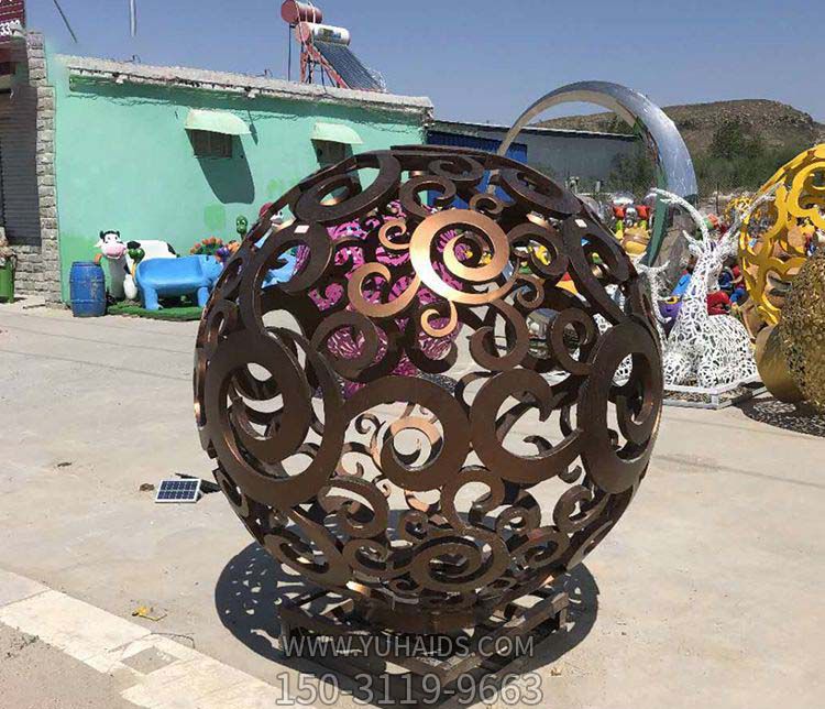 公园户外创意铜铸镂空球雕塑