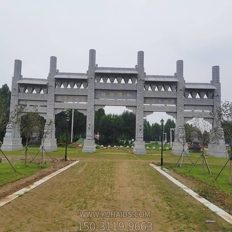 景区墓园入口摆放大理石新中式古典五门楼石牌坊雕塑