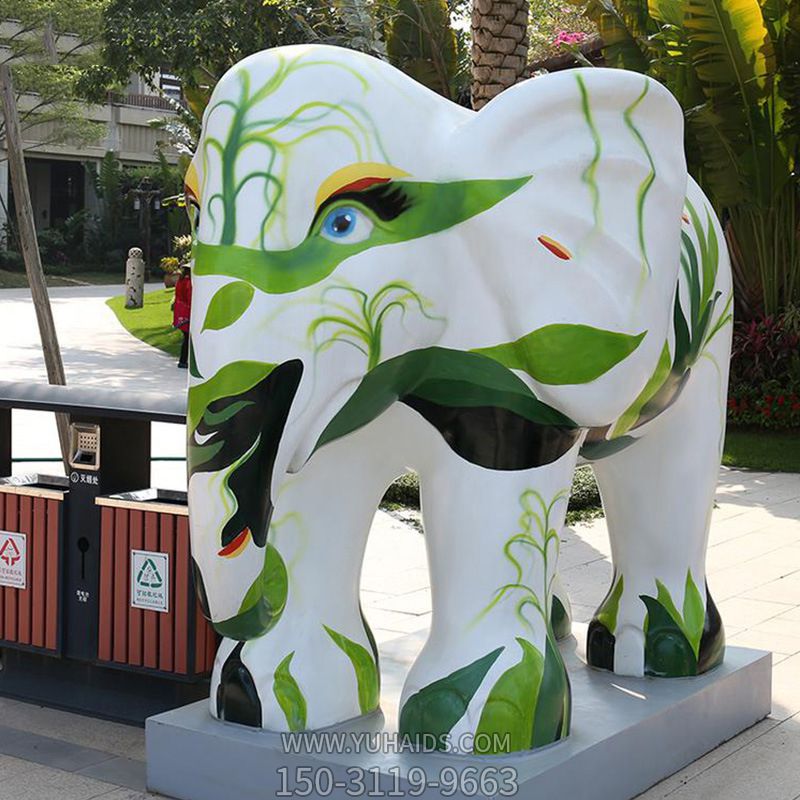 商厦大型仿真动物玻璃钢彩绘大象雕塑