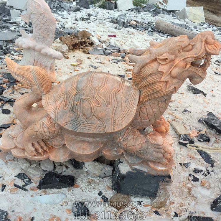 景区摆放的花岗岩石雕创意龙龟雕塑