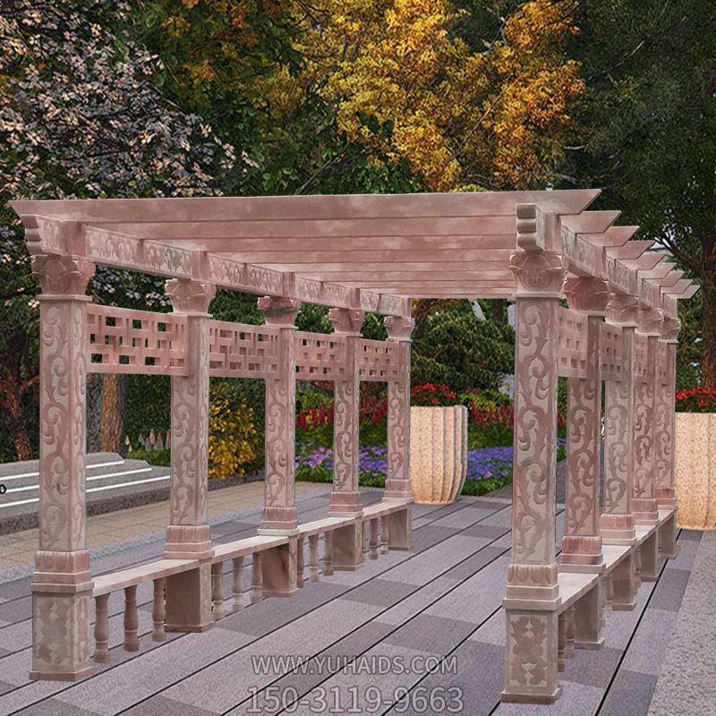 广场园林新中式雕刻长廊休息座椅雕塑
