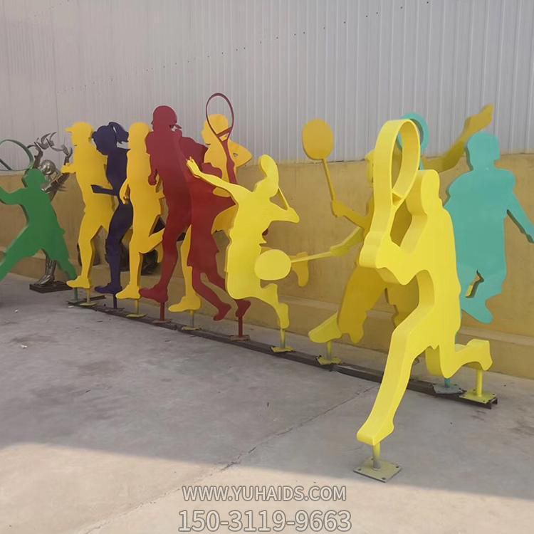 校园运动不锈钢彩绘打羽毛球的抽象人物雕塑