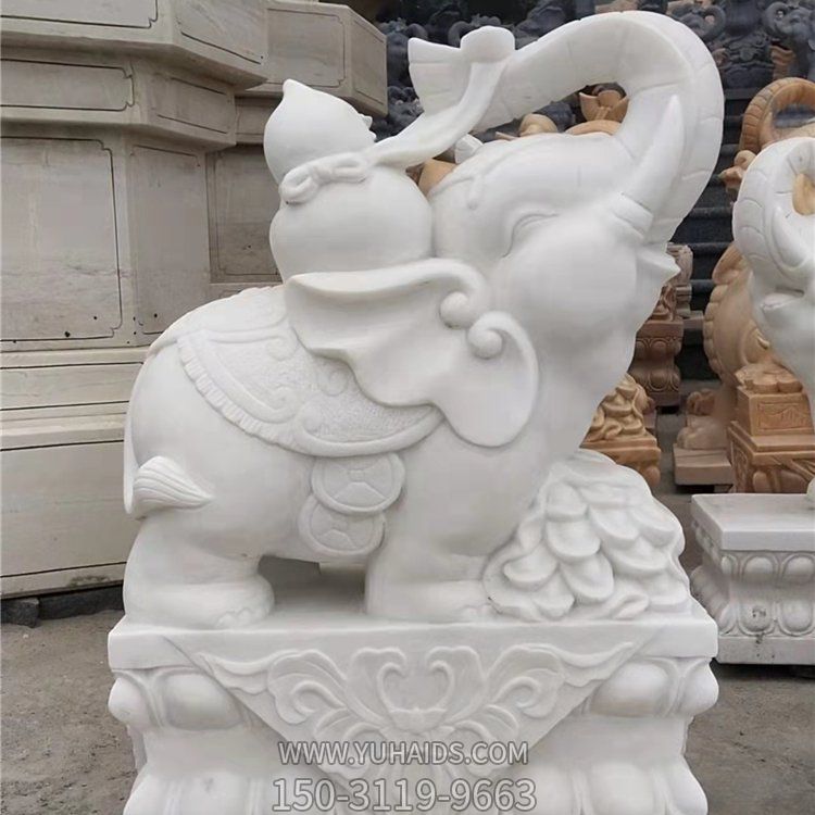 石雕汉白玉大象一对 招财小象门口镇宅石雕雕塑