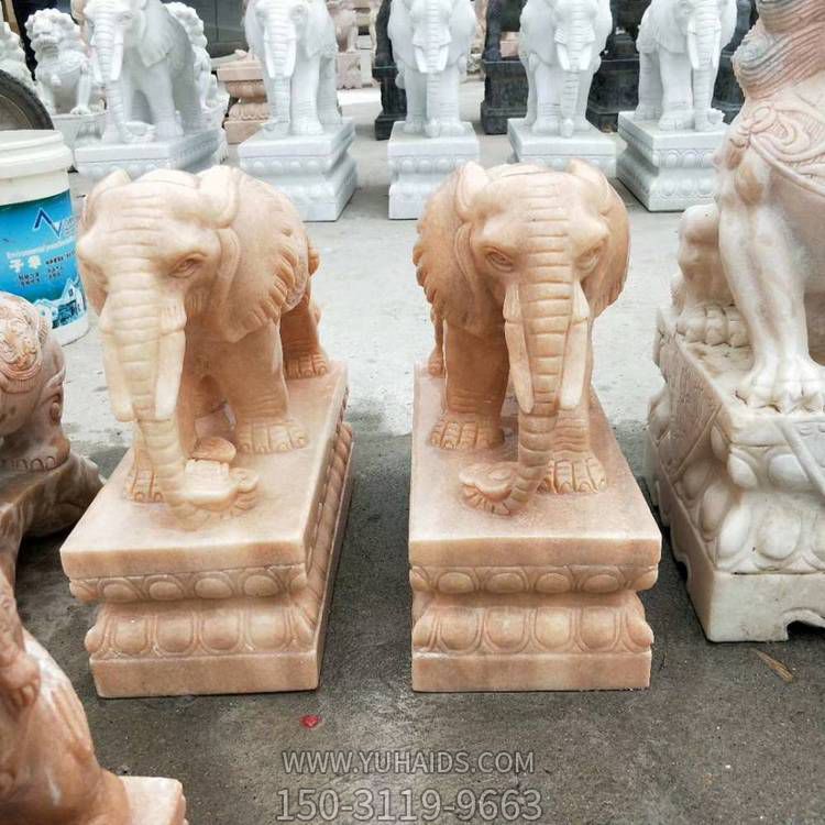 晚霞红大理石石雕庭院别墅门口大型大象雕塑