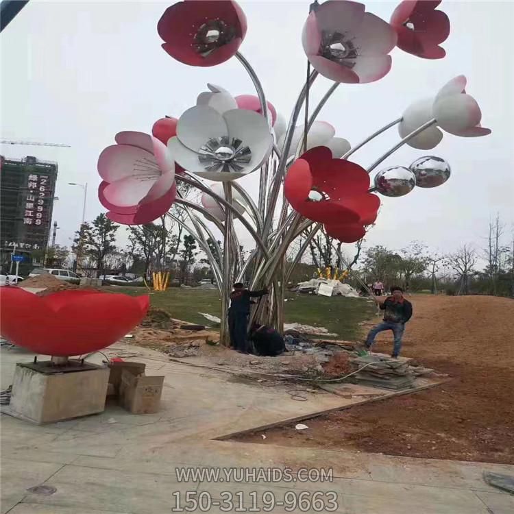 城市道路不锈钢创意彩绘花朵雕塑