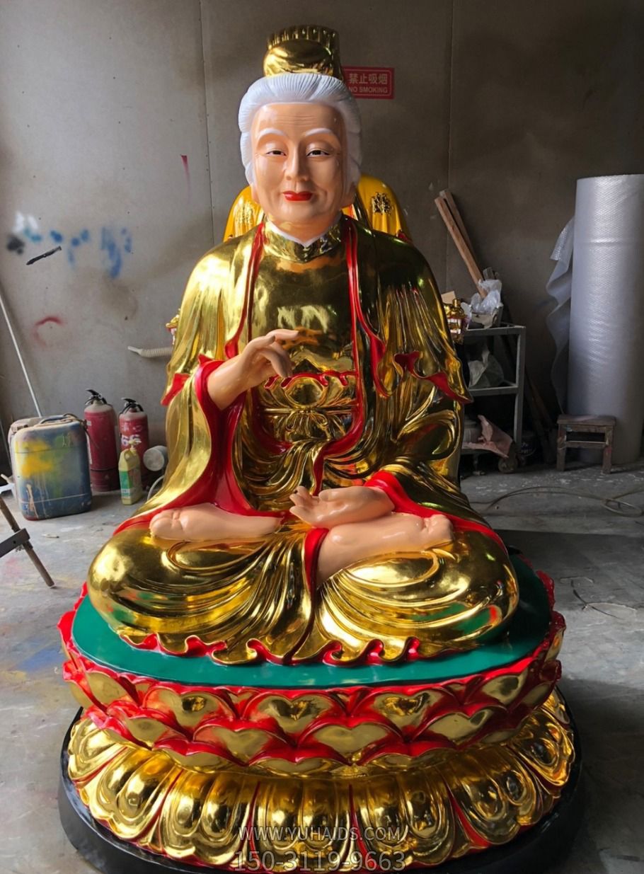 寺庙不锈钢贴金太极老母雕塑
