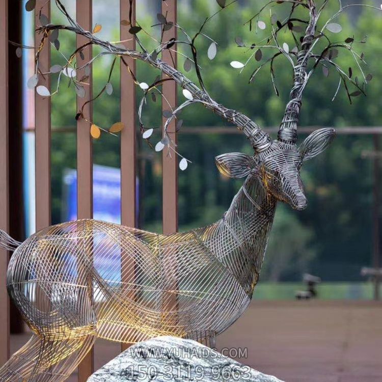 不锈钢金属镂空不锈钢照明创意抽象梅花鹿雕塑