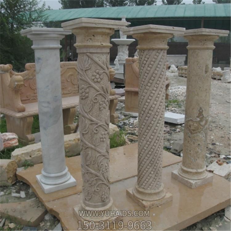 大理石花岗岩浮雕花纹欧式罗马柱庭院装饰摆件雕塑