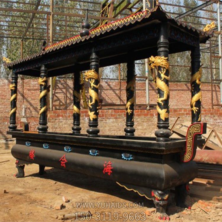祠堂寺院进香摆放长形宝盖铸铜香炉雕塑