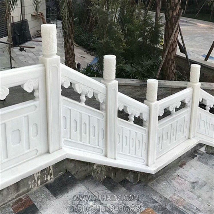 旅游景点楼梯台阶汉白玉雕刻扶手防护栏板雕塑
