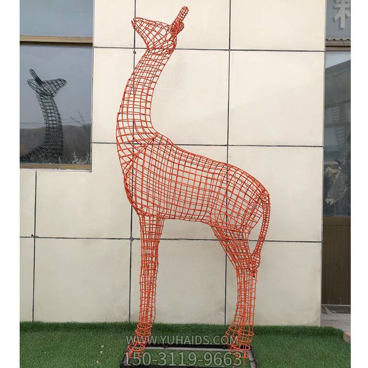 不锈钢金属网格抽象动物鹿雕塑