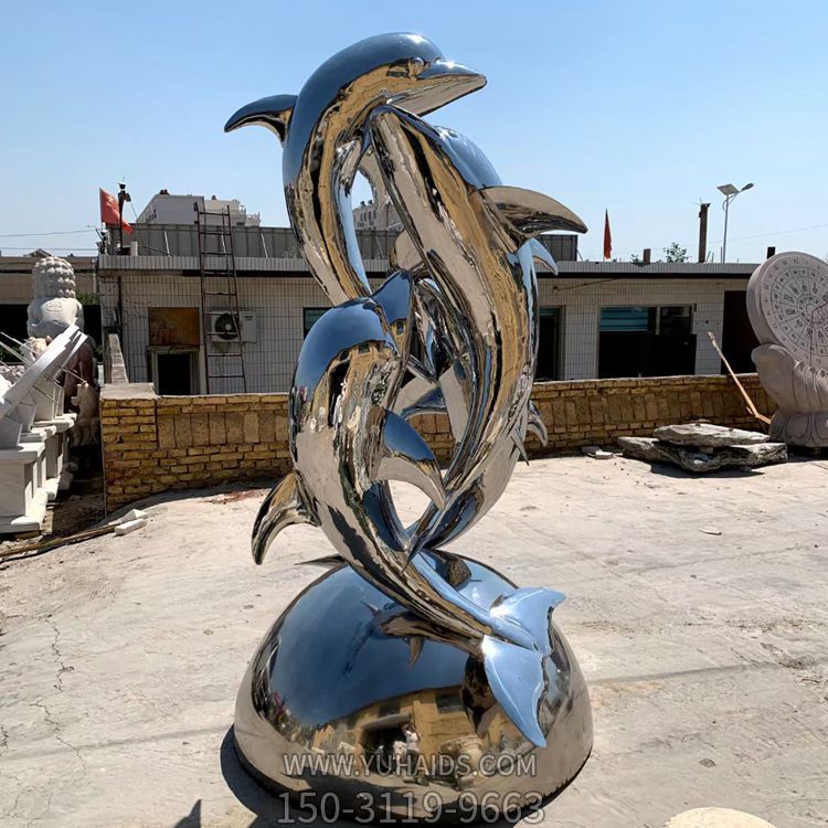 镜面不锈钢海豚雕塑 304仿真动物雕像 售楼处景观装饰