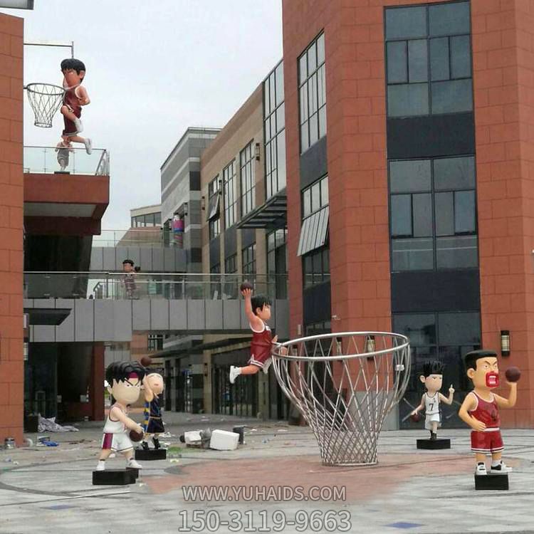 校园户外创意卡通人物打篮球玻璃钢雕塑