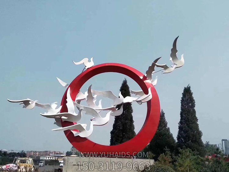 不锈钢户外广场抽象鸽子圆环雕塑