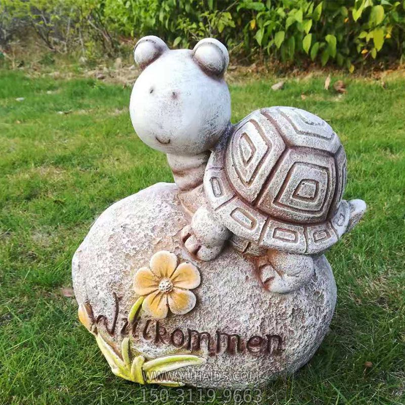 户外草坪创意大理石石雕浮雕石头上的小乌龟雕塑