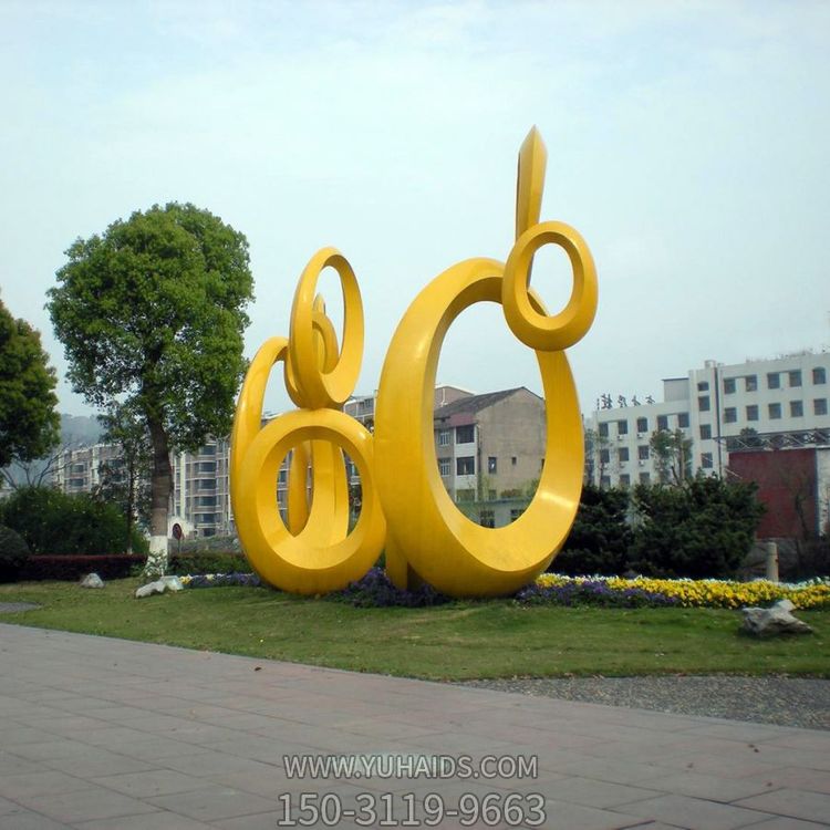 不锈钢喷漆抽象圆环组合城市广场摆件雕塑