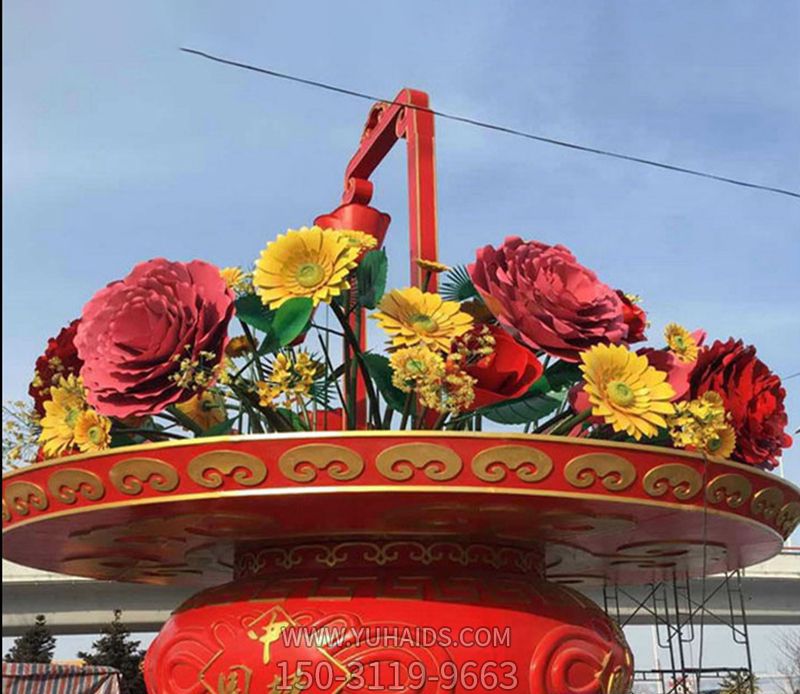 广场玻璃钢彩绘菊花花朵雕塑