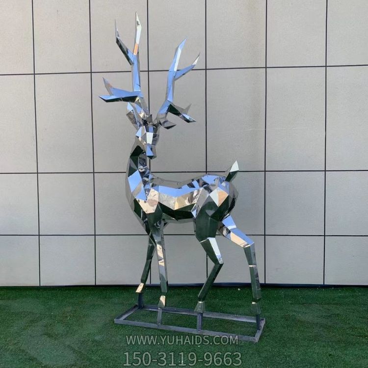 不锈钢几何户外抽象梅花鹿摆件雕塑