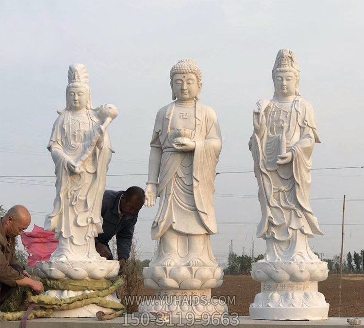 大理石石雕寺庙西方三圣雕塑