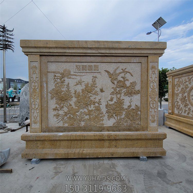 石雕影壁墙青石雕墙中式别墅庭院屏风门口摆件雕塑