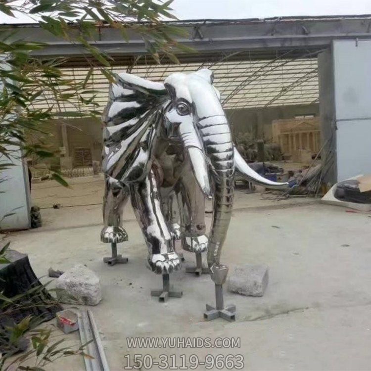 不锈钢镜面园林大型动物大象雕塑