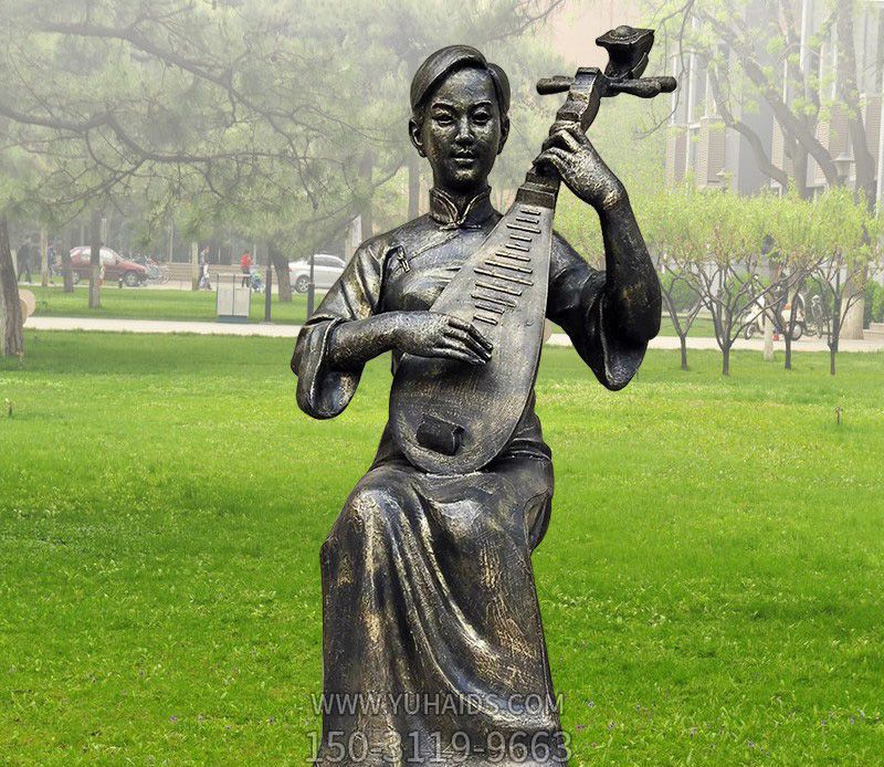 弹琵琶的人物铜雕塑弹雕塑