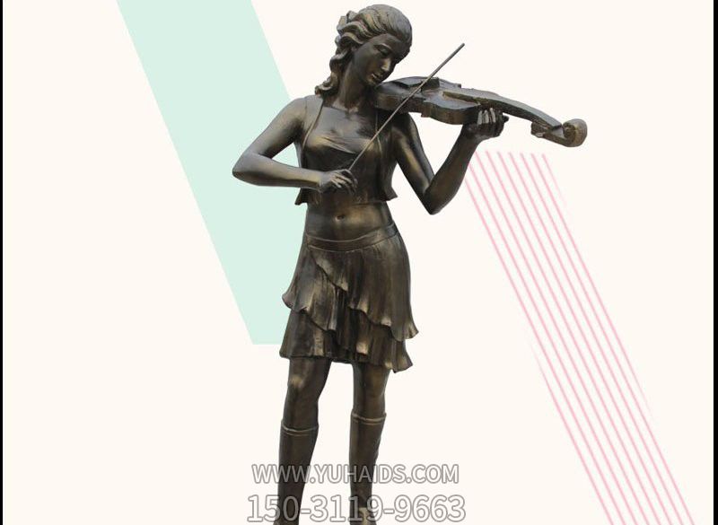 公园仿真铜铸女人拉小提琴雕塑