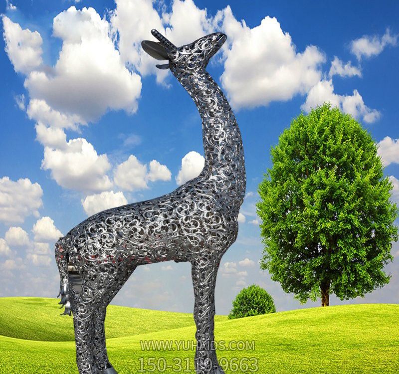 不锈钢创意景区一只站立的梅花鹿雕塑