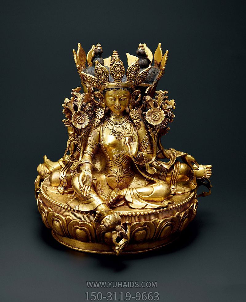 藏传佛教不锈钢喷漆鎏金寺庙度母雕塑