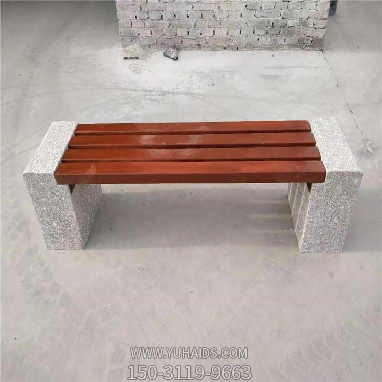 大理石户外公园椅实木座椅园林石凳防腐石头长凳雕塑