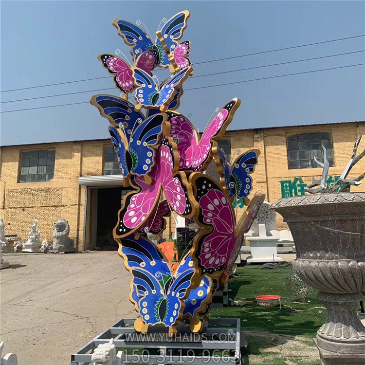 不锈钢彩绘户外园林景观创意群飞蝴蝶雕塑