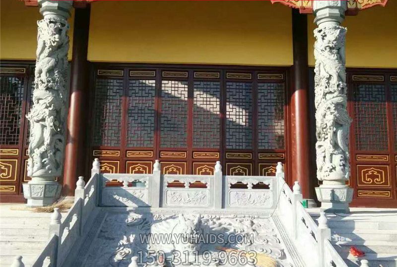 寺院摆放石雕龙柱华表雕塑