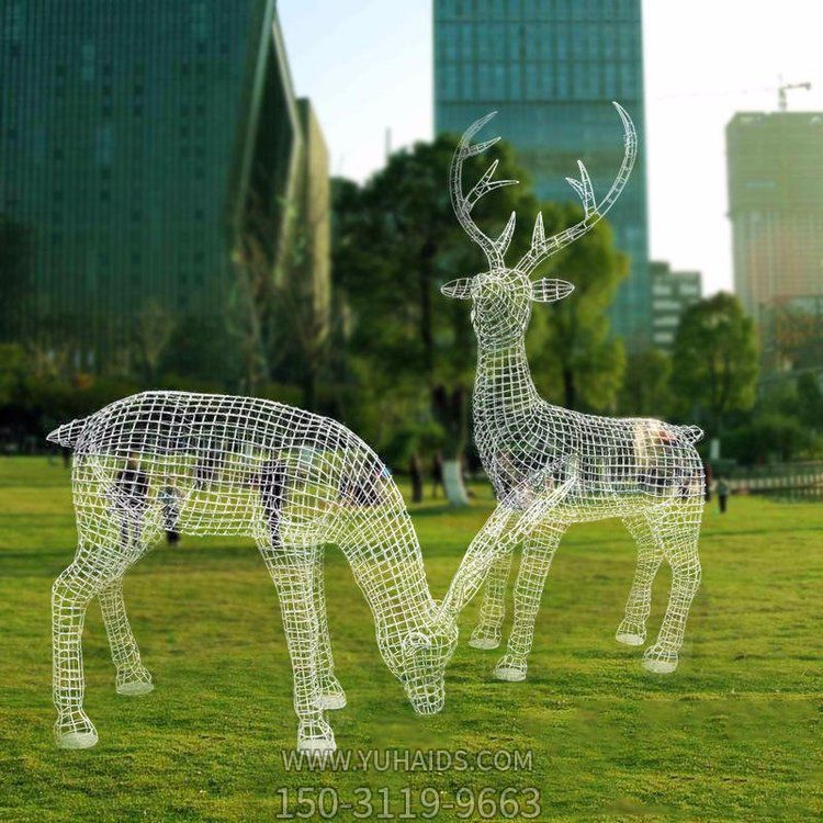 城市街道不锈钢镂空小鹿雕塑