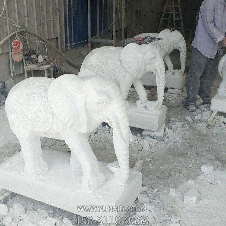 汉白玉石雕庭院招财大象雕塑