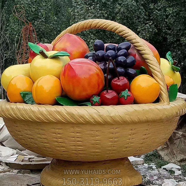 玻璃钢果盘，大型丰收水果篮子雕塑